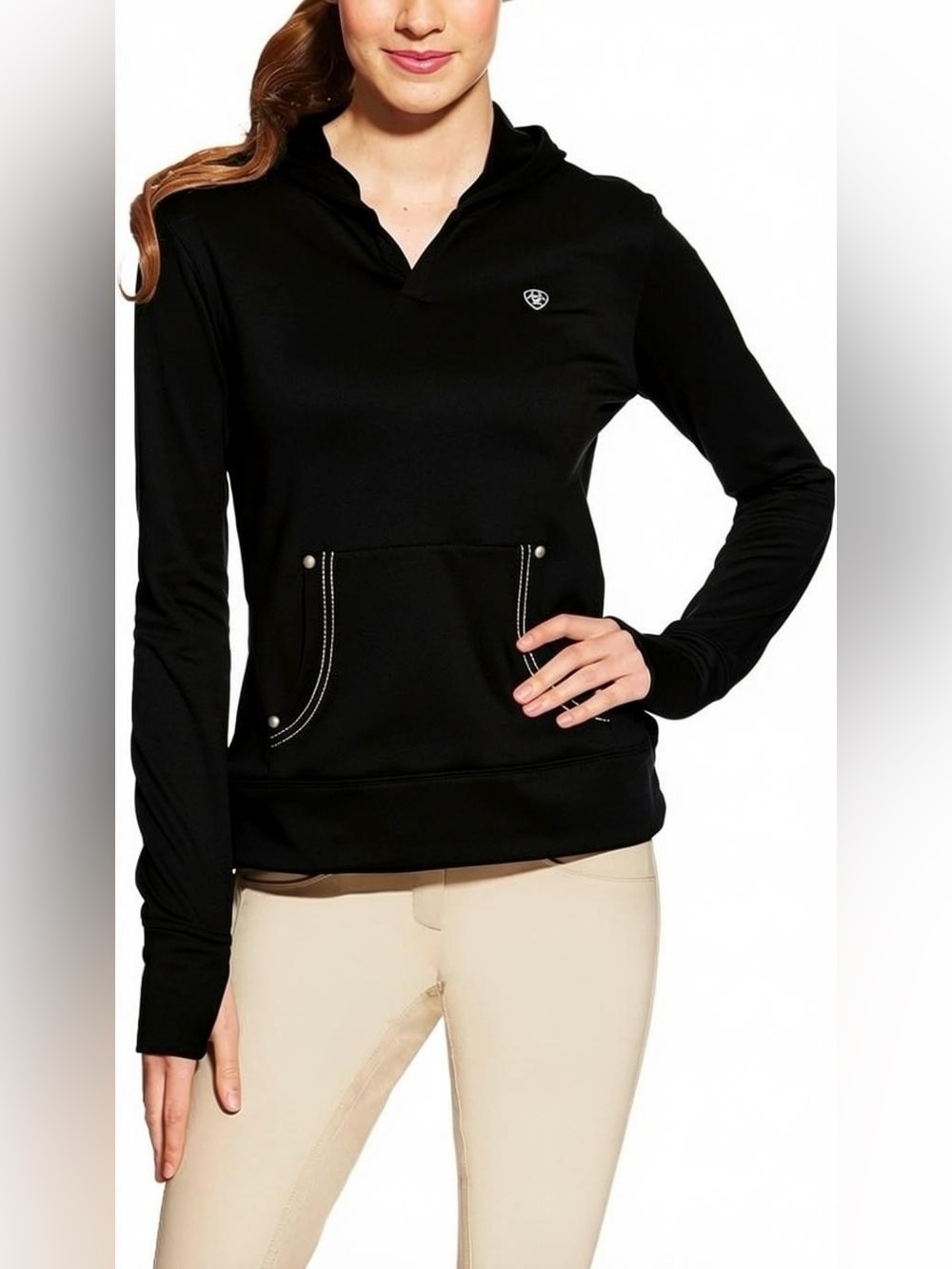 Ariat Black Tek Fleece Hoodie Pocket Warm Equestrian Riding Jacket